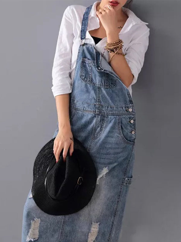 LÄSSIGES DENIM-LATZKLEID