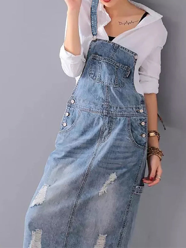 LÄSSIGES DENIM-LATZKLEID