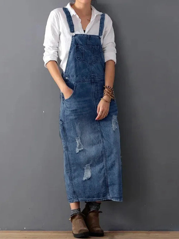 LÄSSIGES DENIM-LATZKLEID