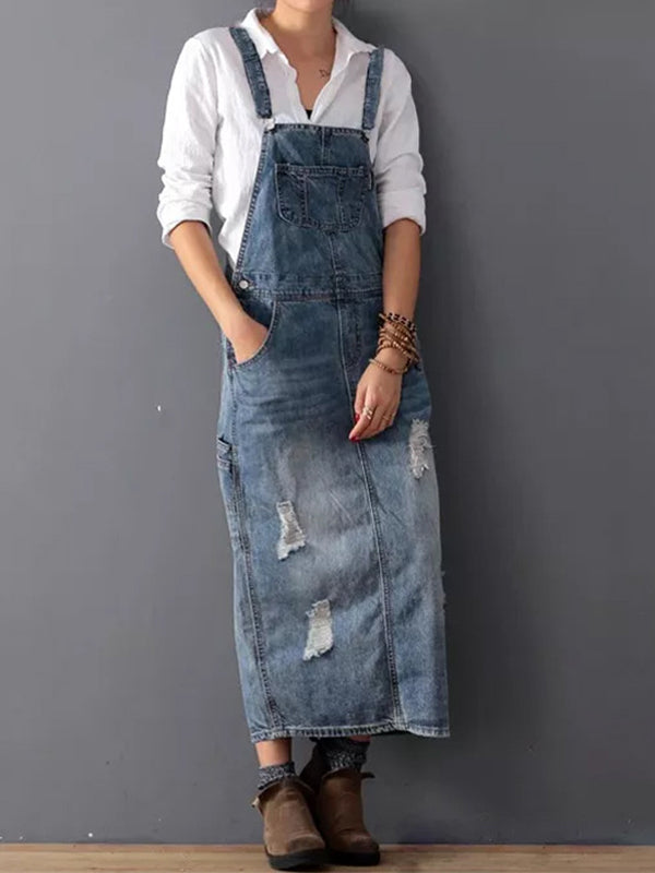 LÄSSIGES DENIM-LATZKLEID