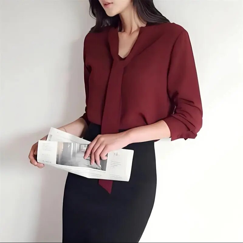 Langarm Bluse mit Fliege-Kragen 2