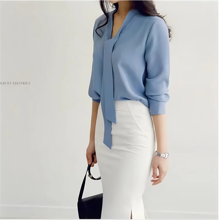 Langarm Bluse mit Fliege-Kragen 3