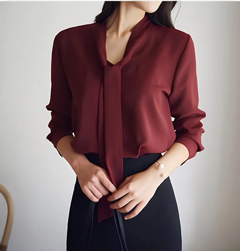 Langarm Bluse mit Fliege-Kragen 6