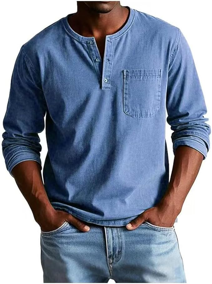 Langarm Henley Shirt mit Brusttasche 0