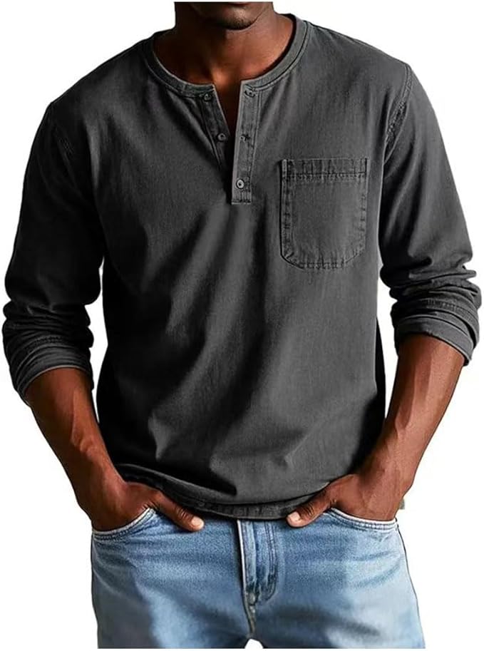 Langarm Henley Shirt mit Brusttasche 8