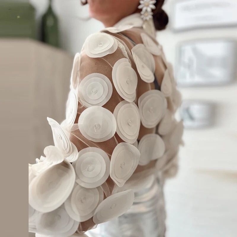 Langarmbluse Damen | 3D-Applikation & Elegant