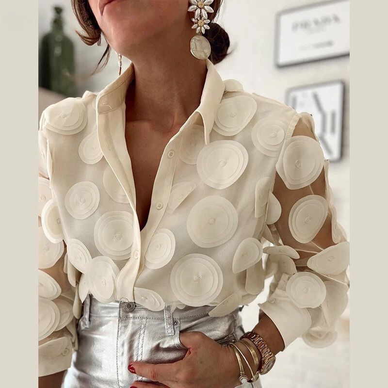 Langarmbluse Damen | 3D-Applikation & Elegant
