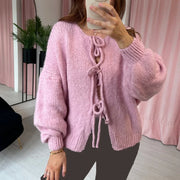Long-sleeved women's knitted jacket with V-neck