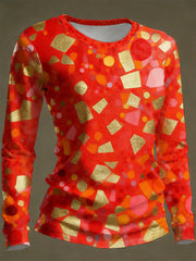 Tricou de damă cu mânecă lungă | Model geometric & decolteu rotund