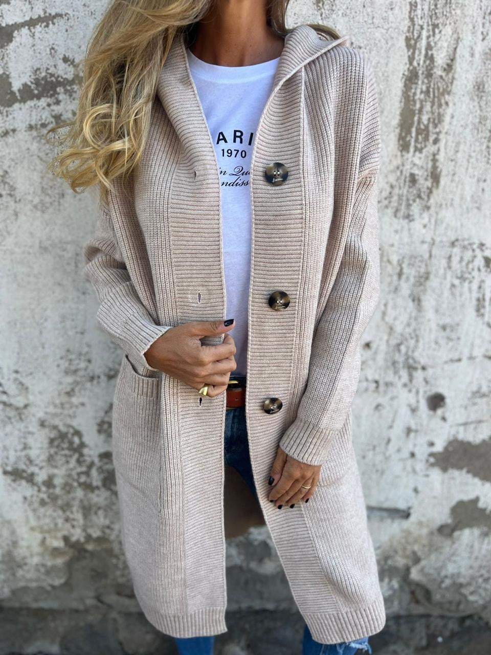 Langer Strickcardigan mit Kapuze - Lozenda