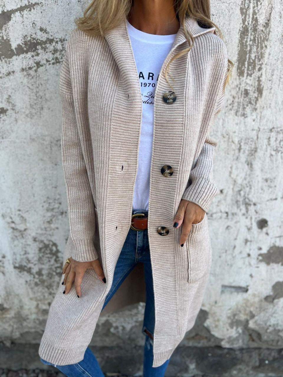 Langer Strickcardigan mit Kapuze - Lozenda