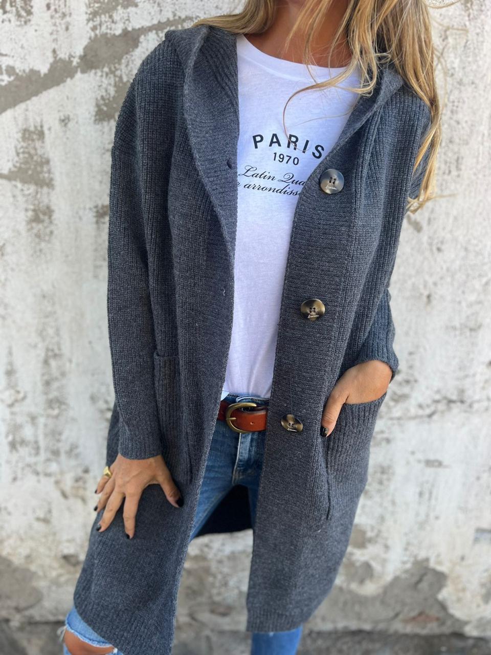 Langer Strickcardigan mit Kapuze - Lozenda
