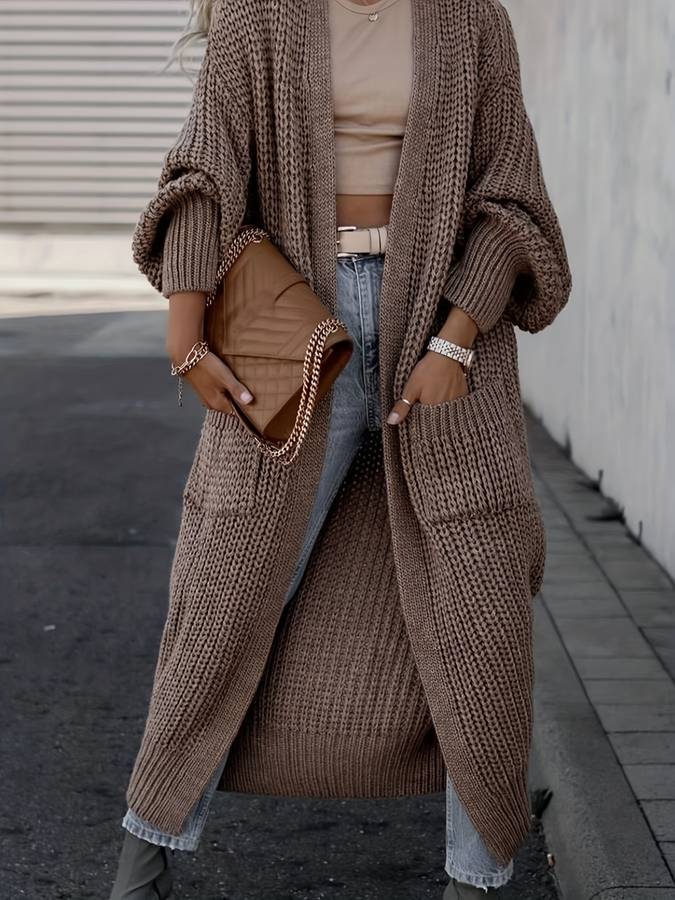 Langer Strickcardigan mit Taschen