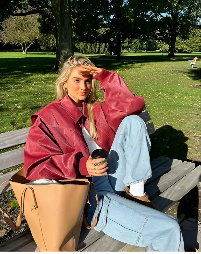 Lässige Oversized Lederjacke 4