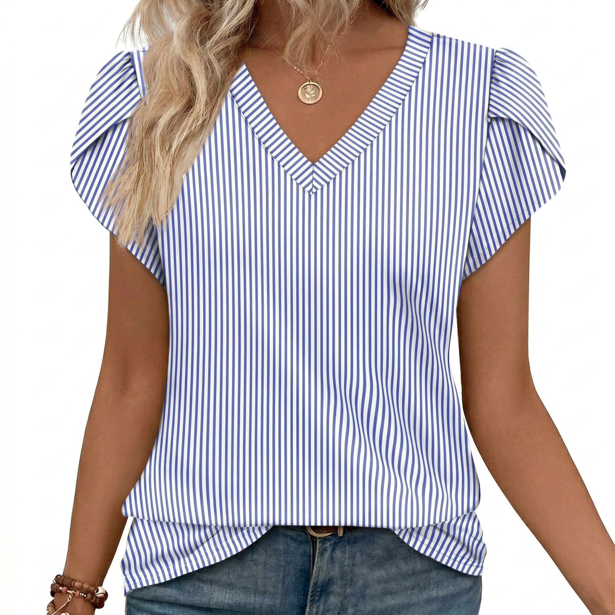 Lässige V-Ausschnitt Bluse mit Volantärmeln Damen – Elegantes Sommer Oberteil 5
