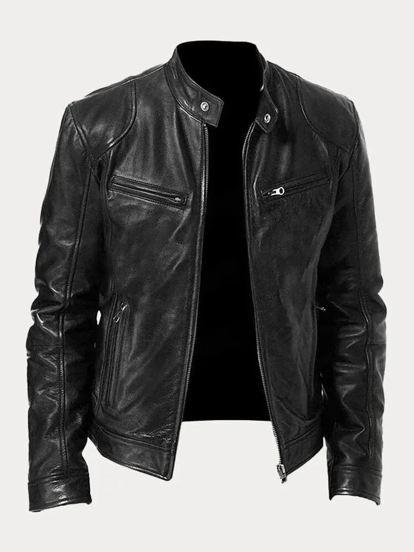 Leder-Bikerjacke In Einfarbig | Mit Reißverschluss 9