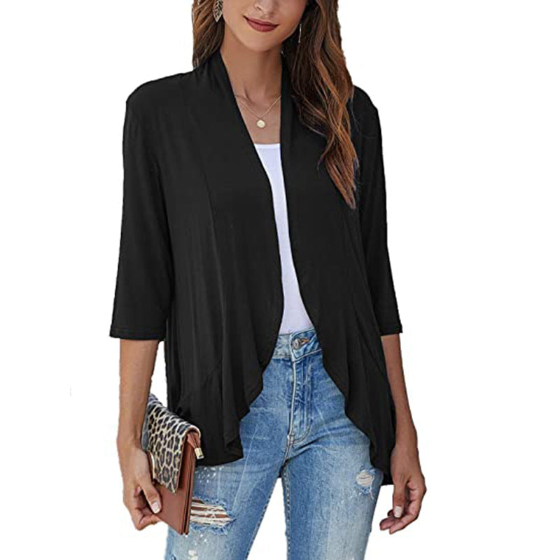 Leichte Damen-Chiffonjacke mit 3/4-Ärmeln und offenem Front 0