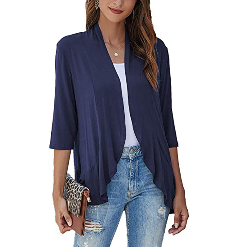 Leichte Damen-Chiffonjacke mit 3/4-Ärmeln und offenem Front 15