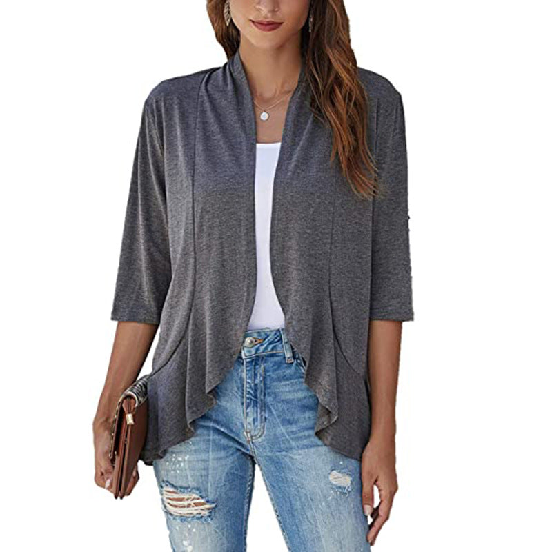 Leichte Damen-Chiffonjacke mit 3/4-Ärmeln und offenem Front 17