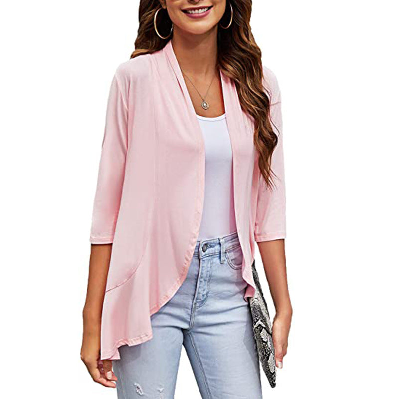 Leichte Damen-Chiffonjacke mit 3/4-Ärmeln und offenem Front 2