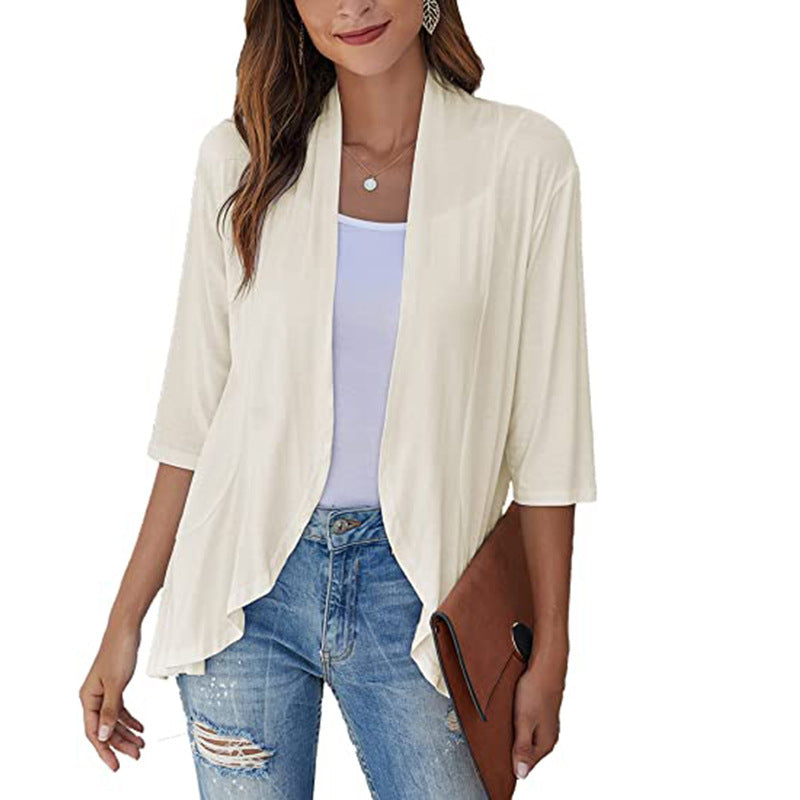 Leichte Damen-Chiffonjacke mit 3/4-Ärmeln und offenem Front 20