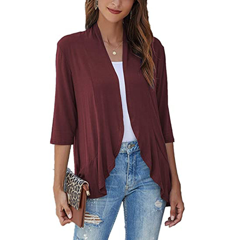 Leichte Damen-Chiffonjacke mit 3/4-Ärmeln und offenem Front 3