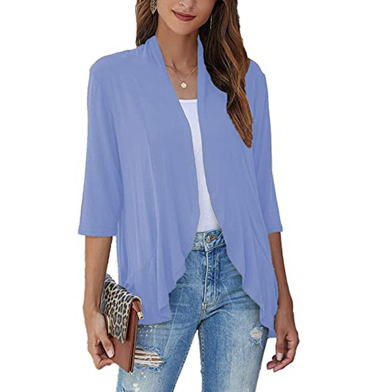 Leichte Damen-Chiffonjacke mit 3/4-Ärmeln und offenem Front 4