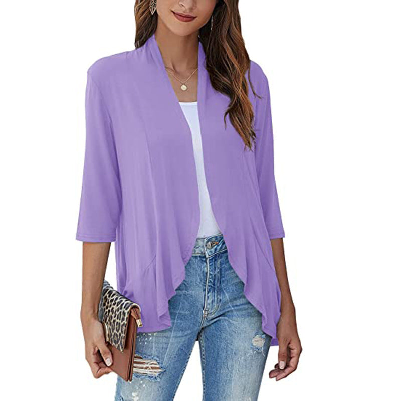 Leichte Damen-Chiffonjacke mit 3/4-Ärmeln und offenem Front 8