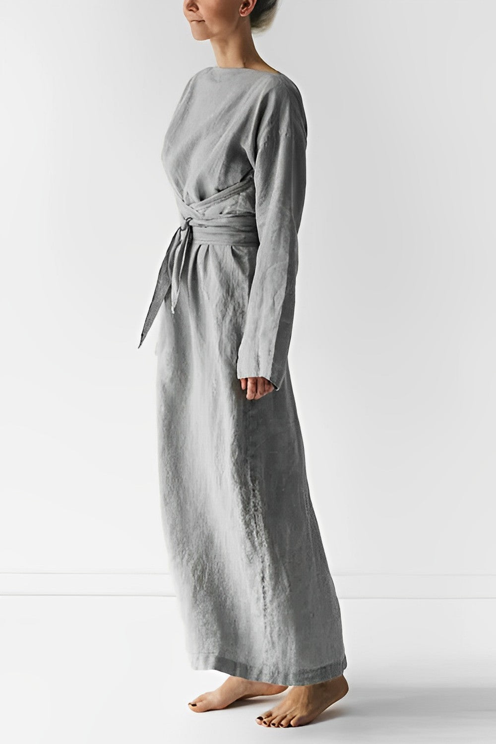 Leinen Wickel-Maxikleid 0