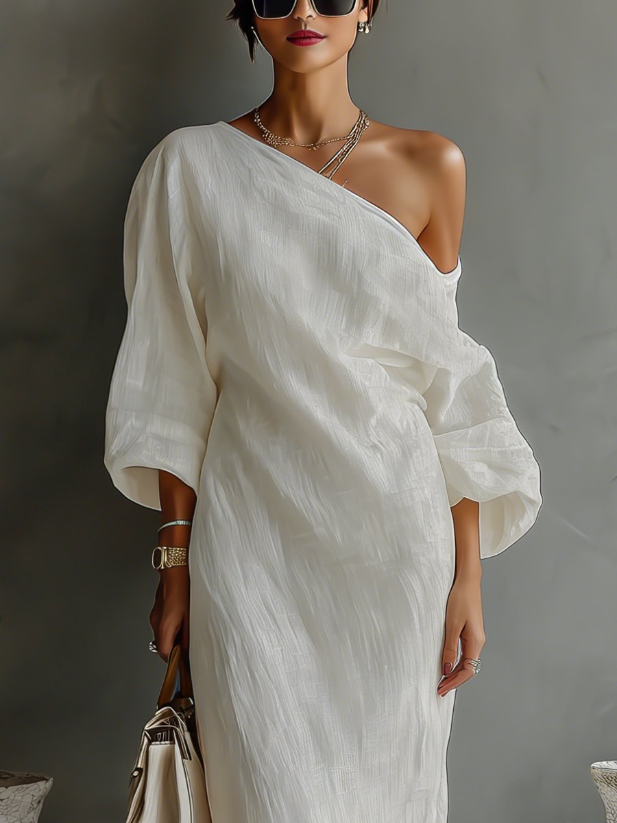 Lena | Damen Leinen-Baumwoll One-Shoulder Maxi Kleid 5
