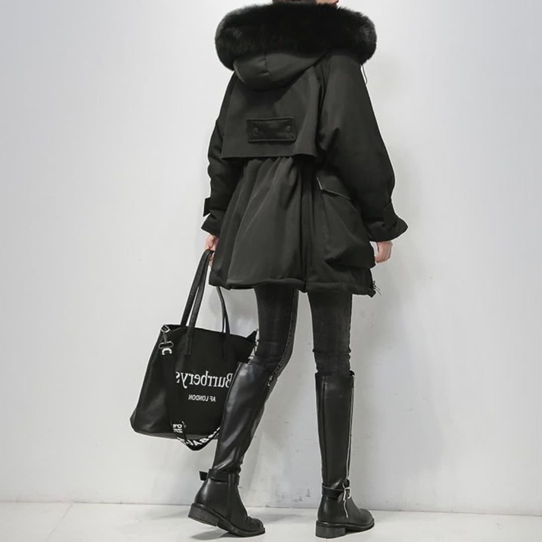 Lila - Warme Pelzkapuzen-Pufferjacke