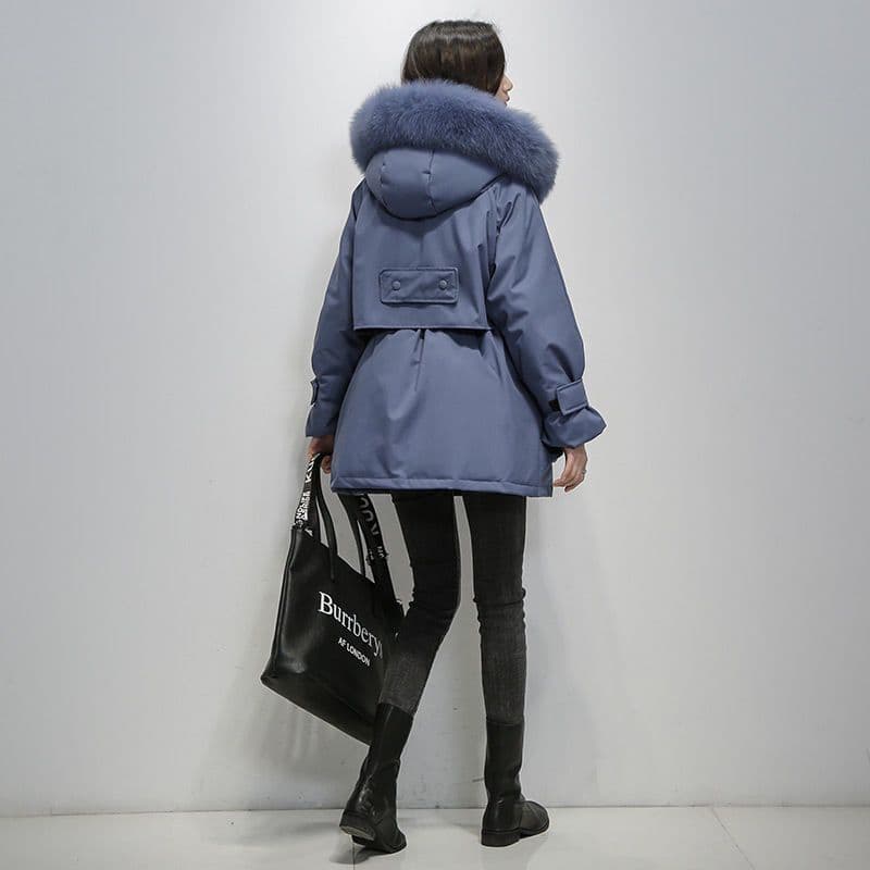 Lila - Warme Pelzkapuzen-Pufferjacke
