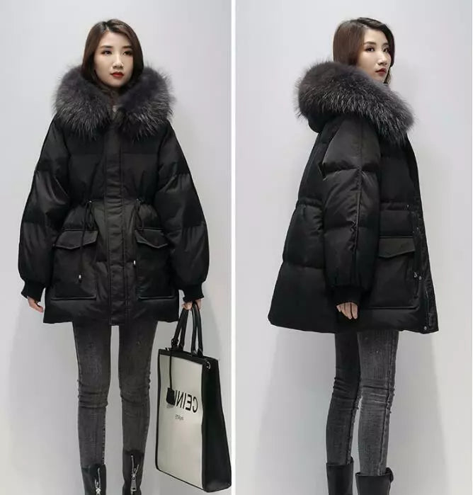 Lila - Warme Pelzkapuzen-Pufferjacke