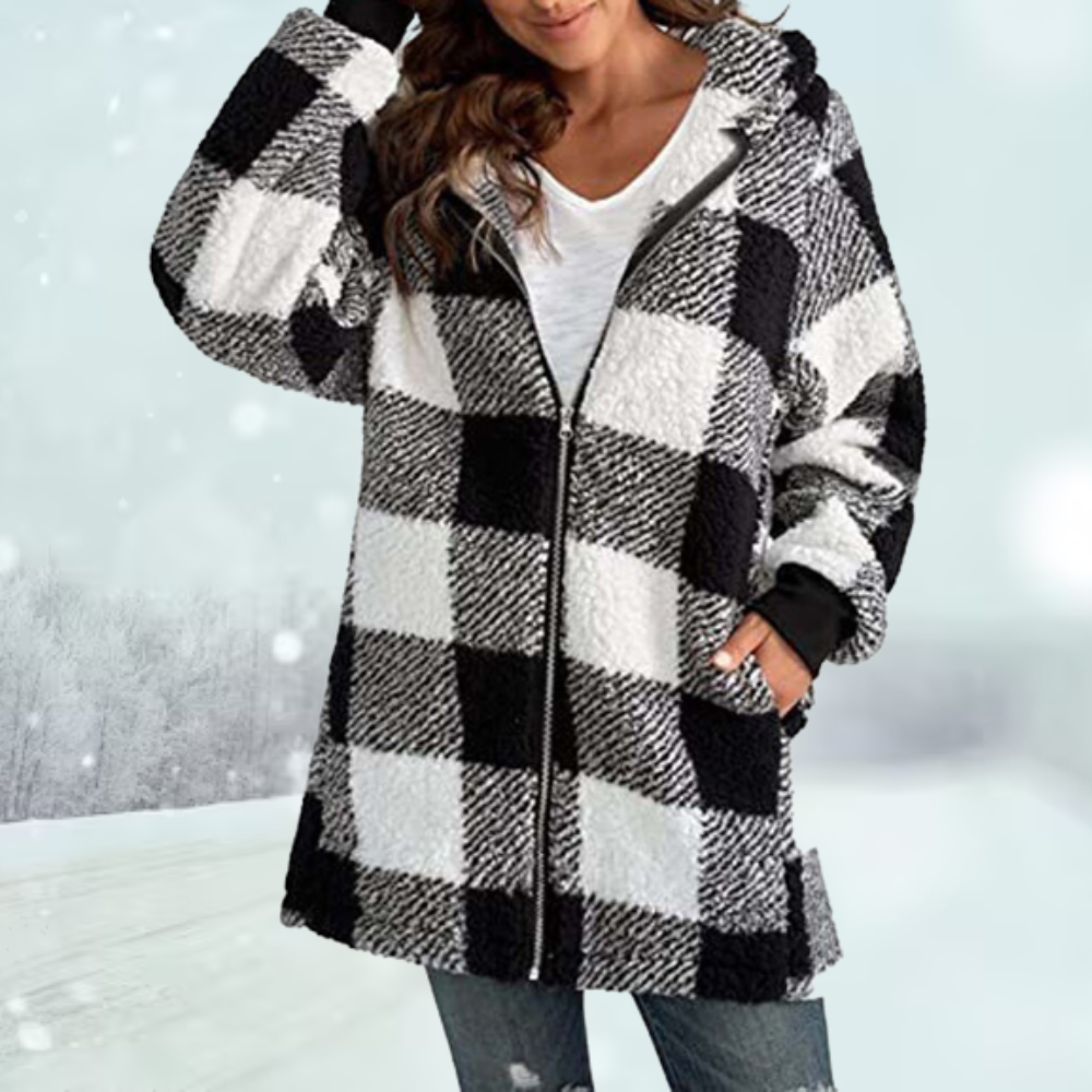 Lozenda - Gemütliche karierte Winterjacke mit Kapuze