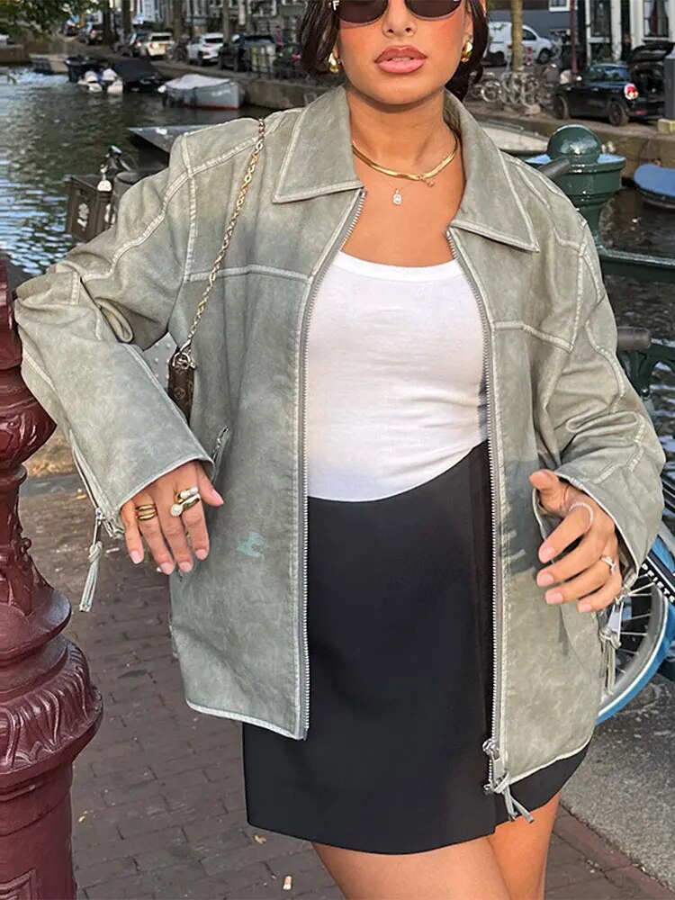 Lozenda - Unisex-Kunstlederjacke in Übergröße