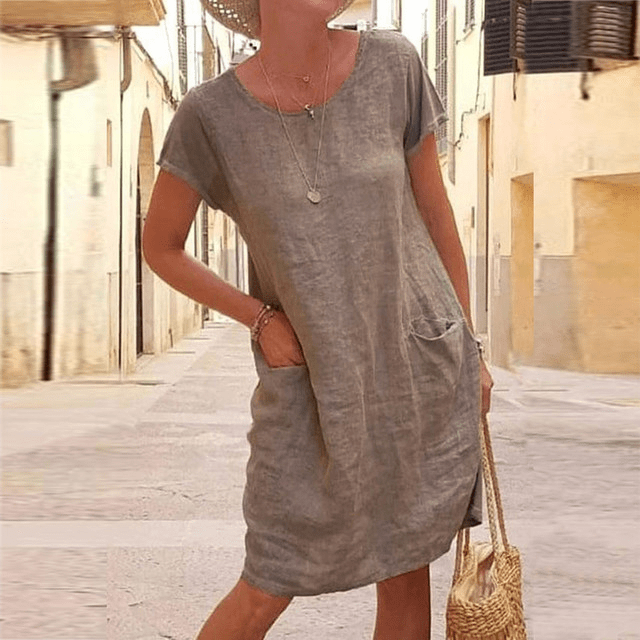 Luftiges Sommerkleid mit Rundhalsausschnitt und Taschen – Lässig, Komfortabel & Vielseitig 3
