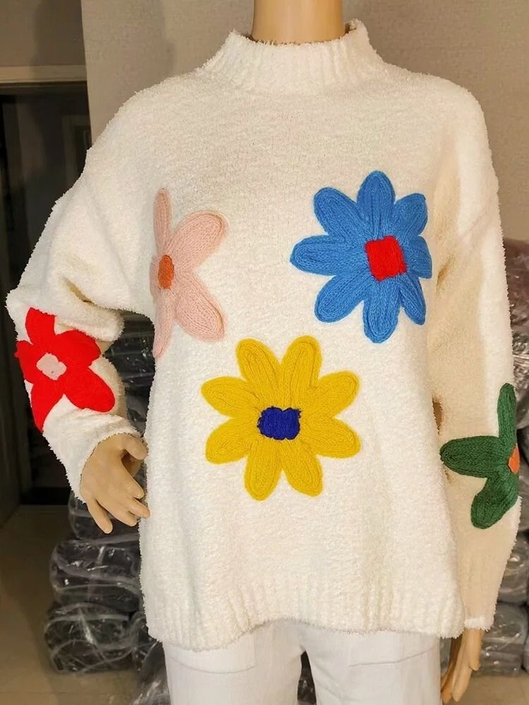 Maisie - Strickrollkragenpullover Buntes Blumendesign