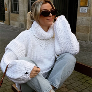Maren - Dlouhý rukáv, oversized rolákový pletený svetr