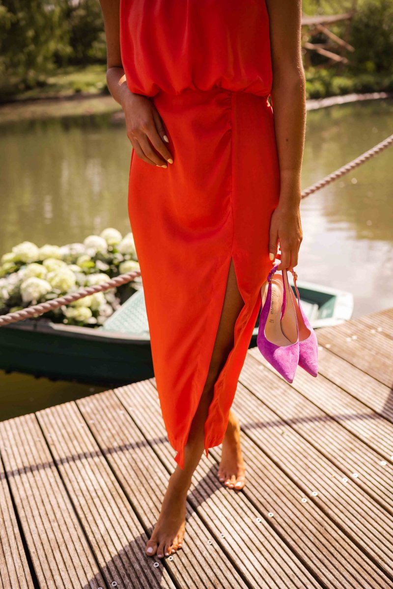Maxi Kleid Damen | Ärmelloses Sommerkleid mit Rundhals-Drapierung