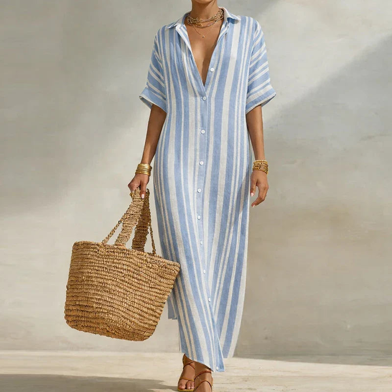 Maxi Kleid Damen | Gestreiftes Hemdkleid & Urlaubskleid