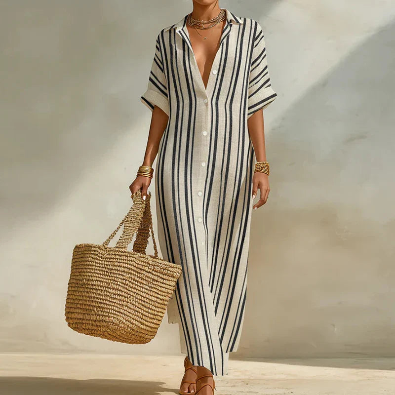 Maxi Kleid Damen | Gestreiftes Hemdkleid & Urlaubskleid