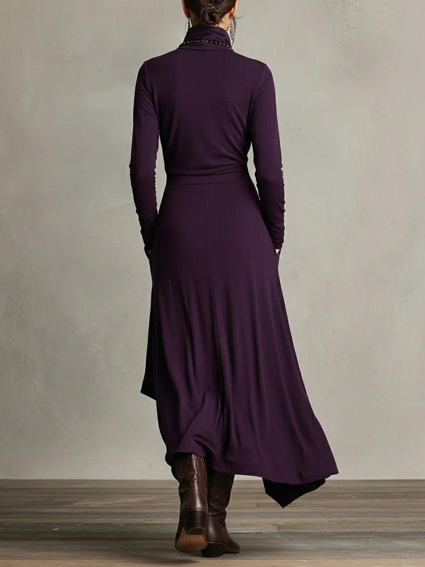 Maxikleid Damen | Asymmetrisch & Elegant mit Rollkragen