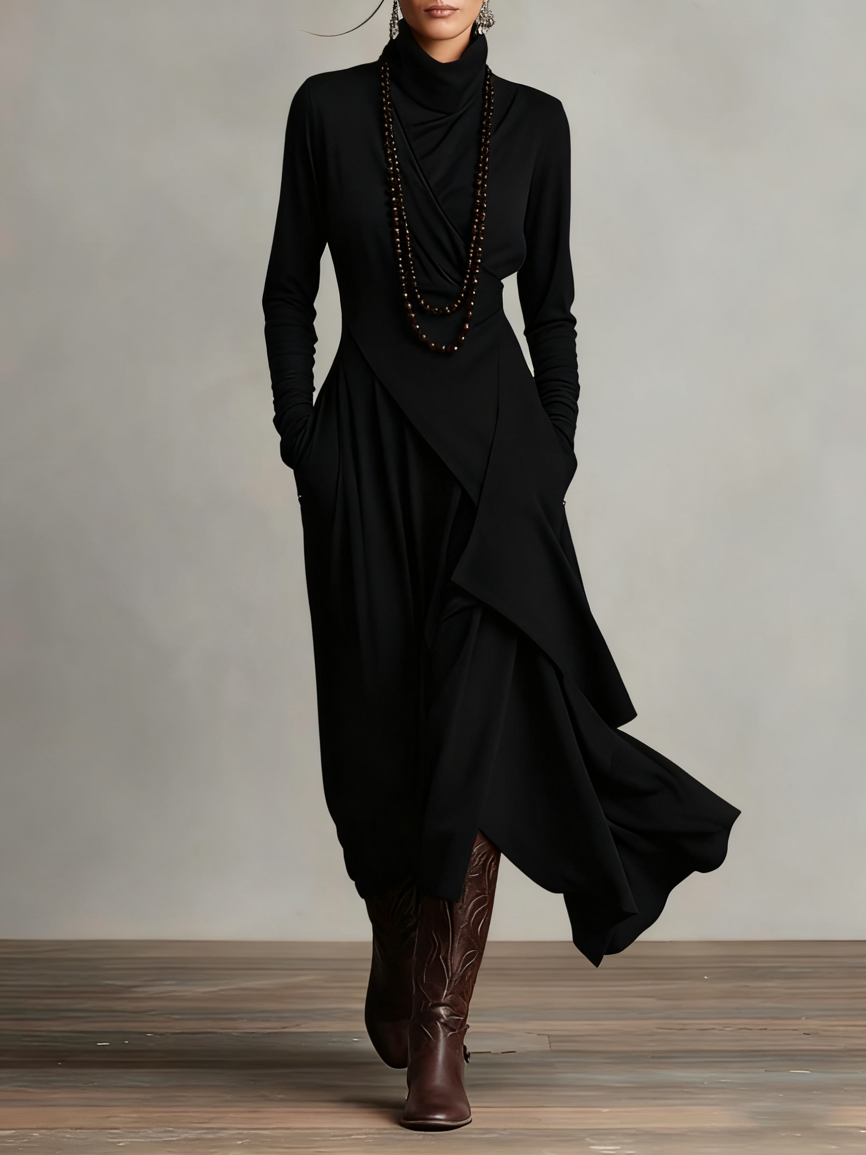Maxikleid Damen | Asymmetrisch & Elegant mit Rollkragen