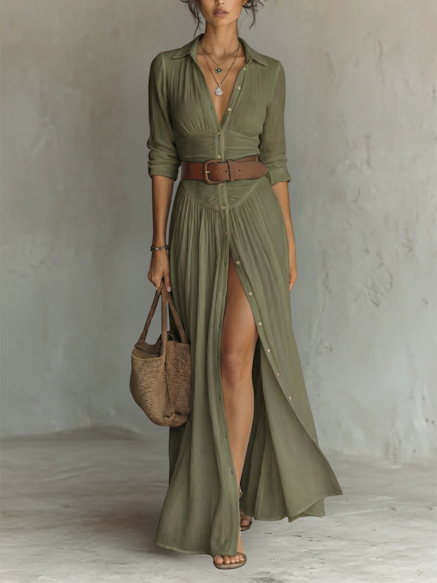 Maxikleid Damen | Elegant & Feminin mit Knopfleiste