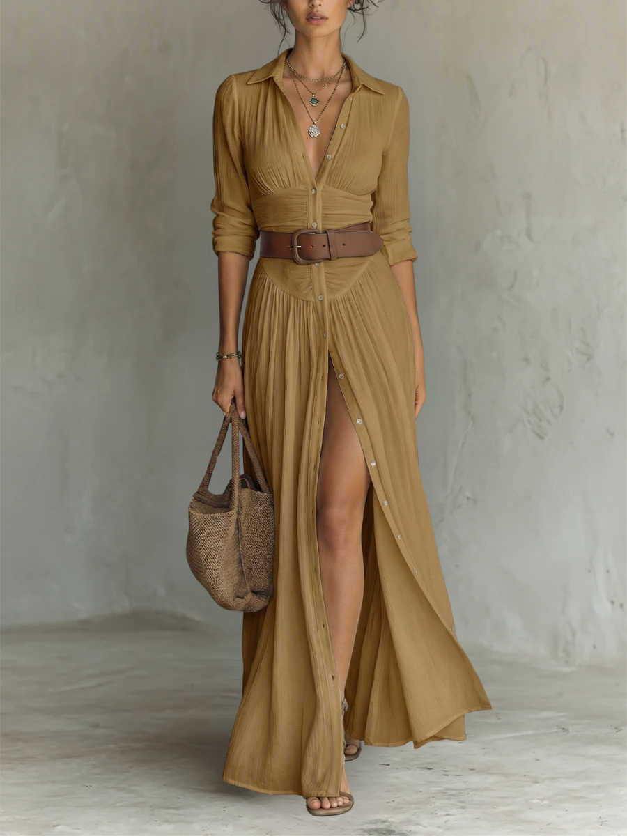 Maxikleid Damen | Elegant & Feminin mit Knopfleiste
