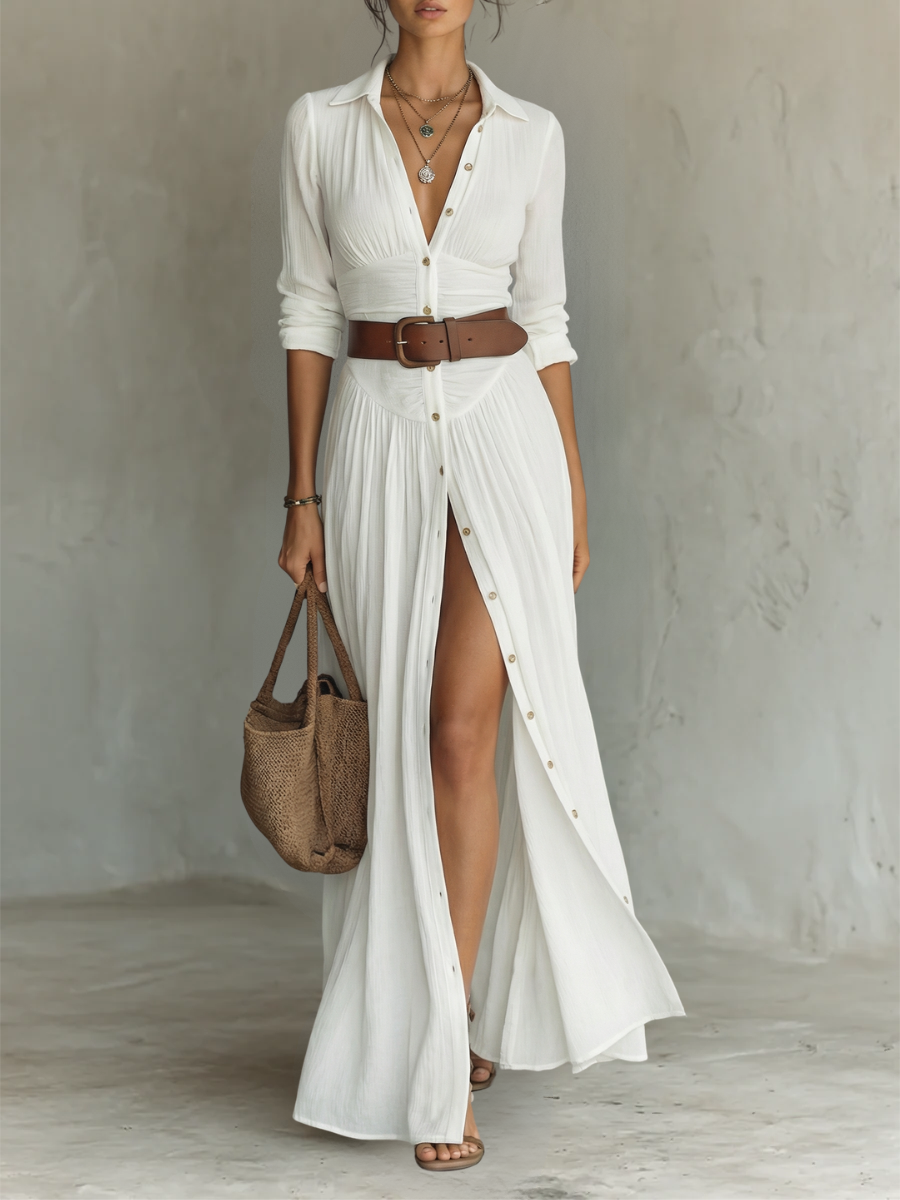Maxikleid Damen | Elegant & Feminin mit Knopfleiste