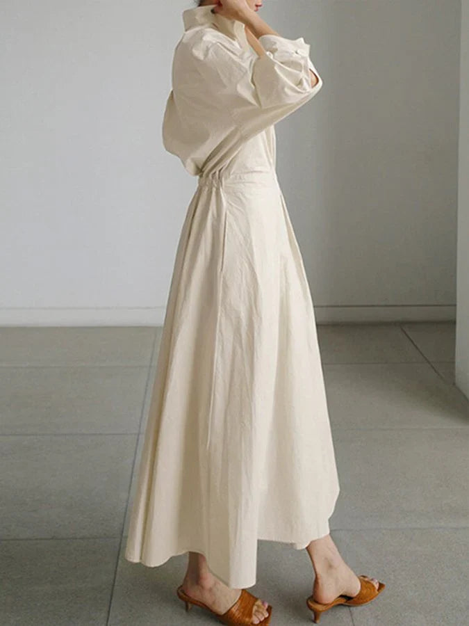 Maxikleid Damen | Elegant mit Plissee & Puffärmeln