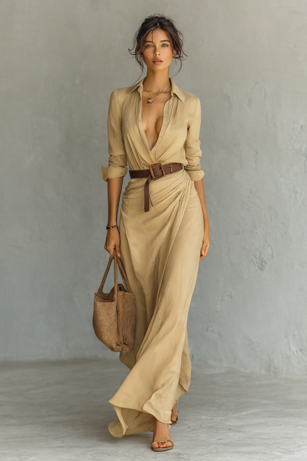 Maxikleid Damen | Elegantes Hemdblusen-Design & Fließende Maxi-Silhouette