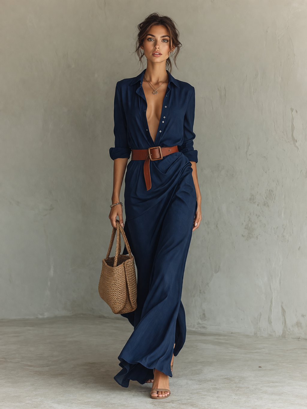 Maxikleid Damen | Elegantes Hemdblusen-Design & Fließende Maxi-Silhouette