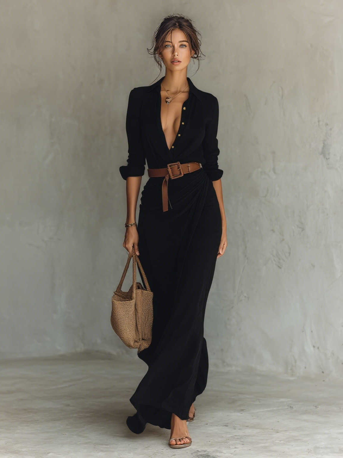 Maxikleid Damen | Elegantes Hemdblusen-Design & Fließende Maxi-Silhouette